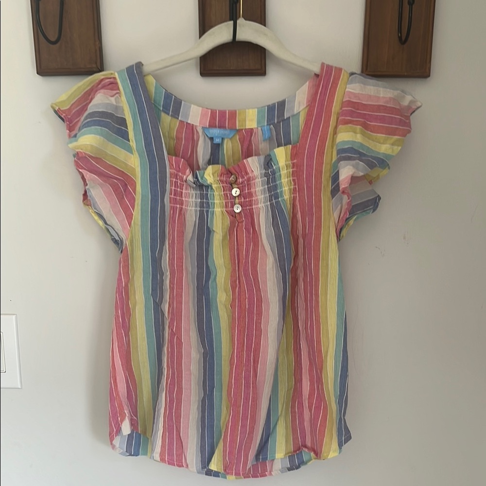 Draper James Pink and Yellow Blouse Vibrant Stripes